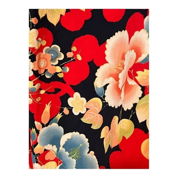 LOFT FLORAL WIDE LEG CROPPED PANTS BRIGHT RED YELLOW BLACK POCKETS SIZE 8 - Picture 6 of 9